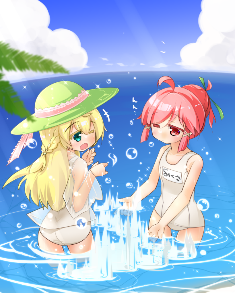 ミクサとリンちゃんの白スク水